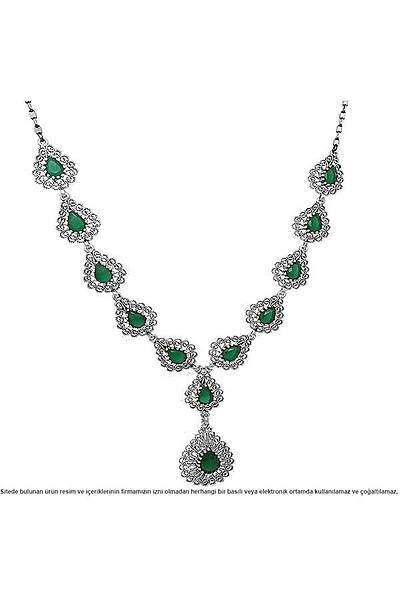 925 Ayar Damla Motifli K�k Z�mr�t Ta�l� Oksitli Telkari G�m�� Bayan ��l� Set Stok Kodu:20174142