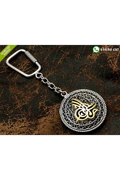 925 Ayar Osmanl� Tu�ral� Oksitli Telkari G�m�� Anahtarl�k Stok Kodu:2018643