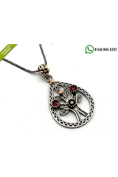 925 Ayar G�m�� Damla A�a� Tasar�ml� Oksitli Telkari Bayan Kolye Stok Kodu:2018532