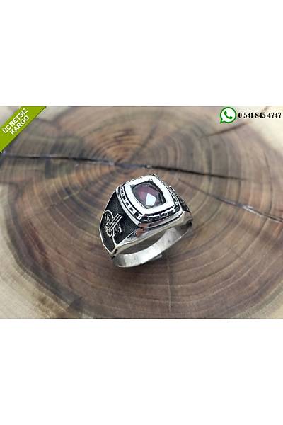 Osmanl� Tu�ral� K�rm�z� Zirkon Ta�l� 925 Ayar G�m�� Erkek Y�z�k Stok Kodu: 20171957