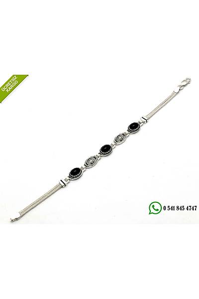 925 Ayar �zel Tasar�m Oniks Ta�l� El ��i Midyat Has�r� G�m�� Bayan Bileklik Stok Kodu:2018683
