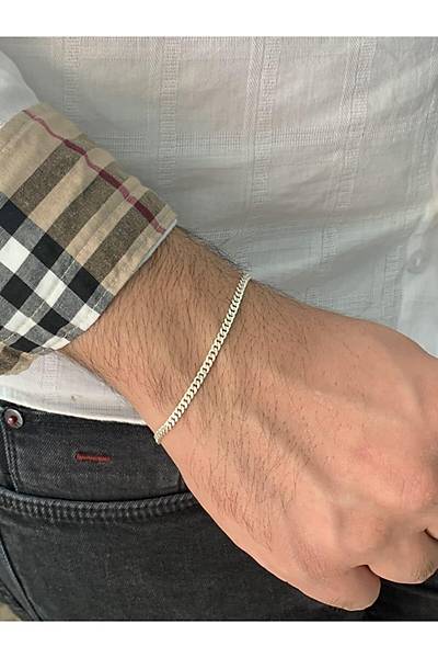 925 Ayar G�m�� 3,5 Mm Gurmet Erkek 21 Cm Zincir Bileklik Dgn20948