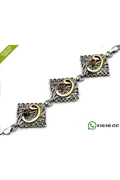 925 Ayar G�m�� Vav Harfli Oksitli Telkari Bayan Bileklik Stok Kodu: 20174645