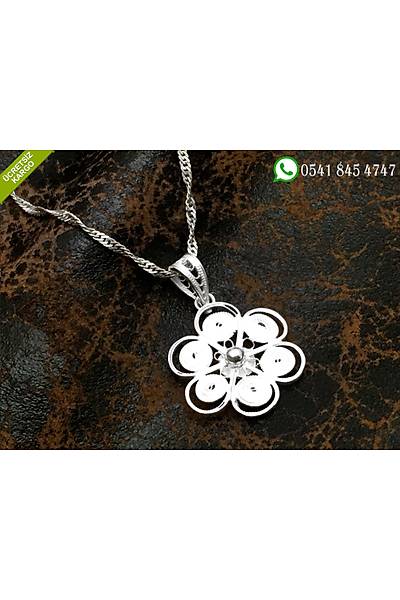 925 Ayar �i�ek Temal� Telkari El ���ili�i G�m�� Bayan Kolye Stok Kodu:2018821