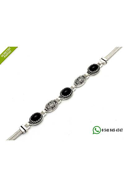 925 Ayar �zel Tasar�m Oniks Ta�l� El ��i Midyat Has�r� G�m�� Bayan Bileklik Stok Kodu:2018683