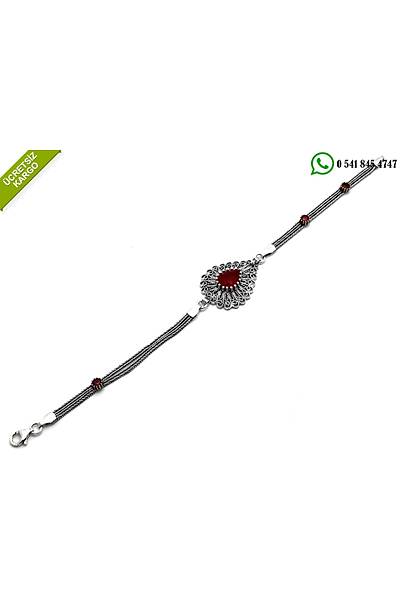 925 Ayar K�k Yakut Ta�l� Damla Tasar�m Oksitli Telkari G�m�� Bileklik Stok Kodu: 2018583