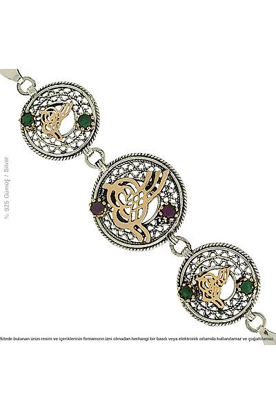 925 Ayar G�m�� Osmanl� Tu�ral� Temal� El ��i Bayan Bileklik Stok Kodu: 20173612