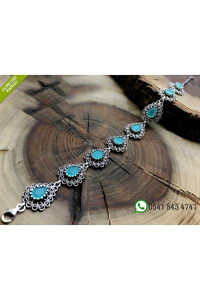 925 Ayar Damla Model Oksitli Telkari El ��i G�m�� Bayan Bileklik Stok Kodu:2018992