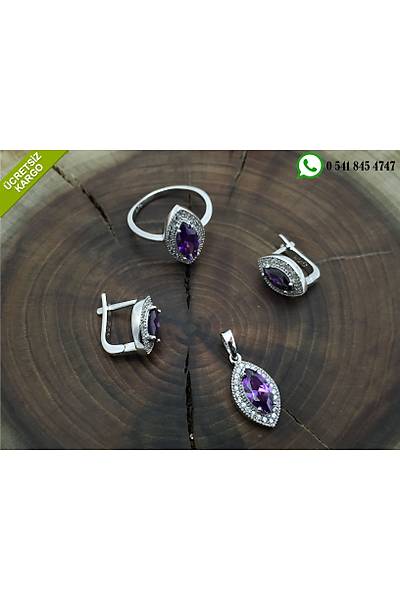Ametist Ve Beyaz Zirkon Ta�l� G�m�� Bayan ��l� Set Stok Kodu:20171365