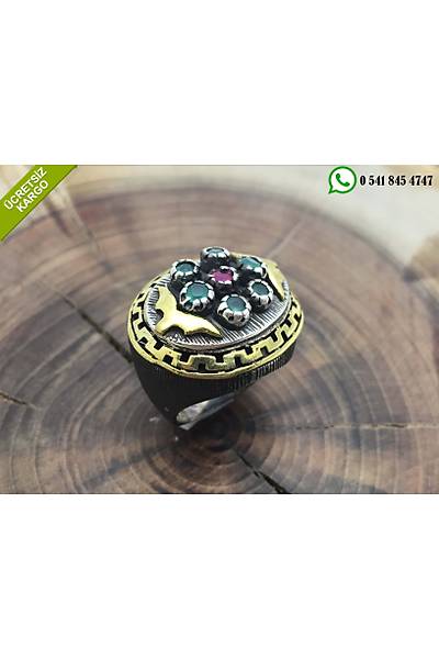 Yakut ve Zmrt Tal Otantik Gm Bayan Yzk Stok Kodu: 2017281