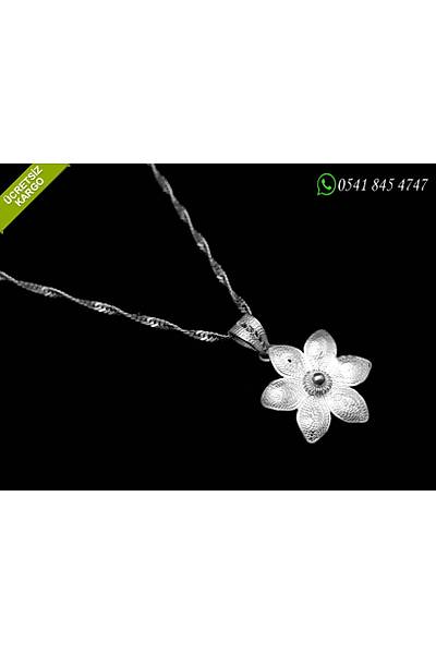 Çiçek Model 925 Ayar Gümüş Telkari Bayan Kolye Stok Kodu:20171522