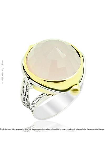 925 Ayar G�m�� Pembe Kuvars Ta�l� Bayan Y�z�k Yeni Stok Kodu:20173476