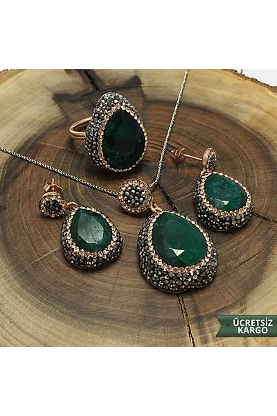Kk Zmrt Tal Damla Model Markazit Bezeli 925 Ayar Otantik Gm l Set Stok Kodu: 20171302