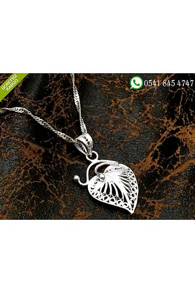 925 Ayar Kalp Tasar�m Telkari El ���ili�i G�m�� Bayan Kolye Stok Kodu:2018819