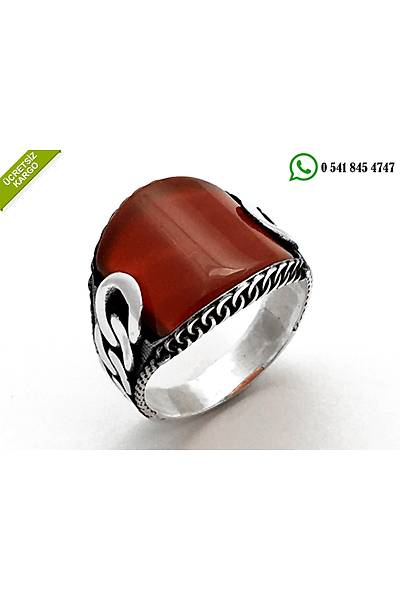 925 Ayar G�m�� Akik Ta�l� �zel Tasar�ml� Erkek Y�z�k Stok Kodu:2018192