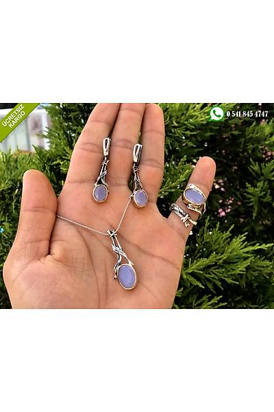 925 Ayar Gm Pembe Kuvars Tal Yaprak Tasarm El i Otantik l Set Stok Kodu:2019741