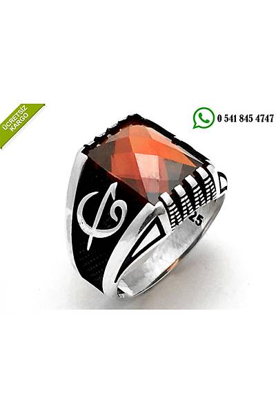 925 Ayar K�rm�z� Zirkon Ta�l� Elif Vav Harfli G�m�� Erkek Y�z�k Stok Kodu:2018266