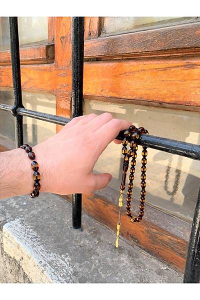 Srmeli Toz Kehribar Kombin Tesbih Ve Bileklik Dgn11199