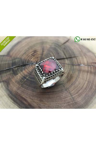 K�rm�z� Zirkon Ta�l� 925 Ayar G�m�� Erkek Y�z�k Stok Kodu: 20171959