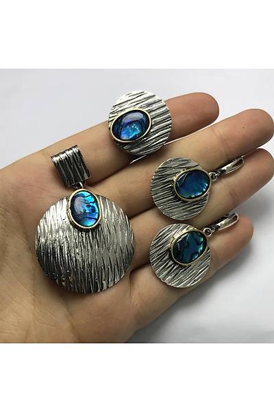 925 Ayar Gm Okyanus Sedefi Tal Oval Tasarm El i Otantik l Set Stok Kodu:2019536