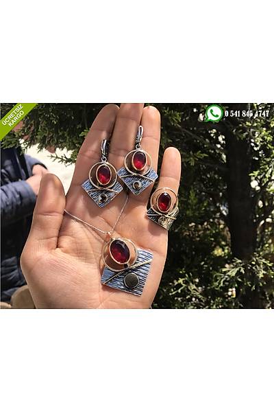 925 Ayar Gm Yakut Tal zel Tasarm El i Otantik l Set Stok Kodu:2019671