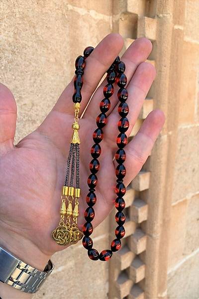 Erkek K�rm�z� Hediye S�rmeli Toz Pres Tesbih Dgn1191