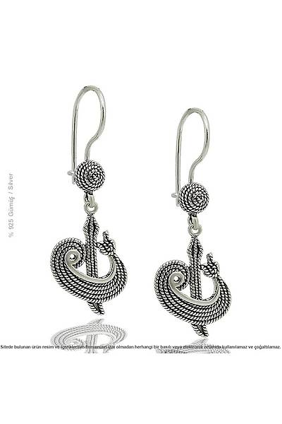 925 Ayar G�m�� Elif Vav Harfli Telkari Bayan K�pe Stok Kodu:20173838