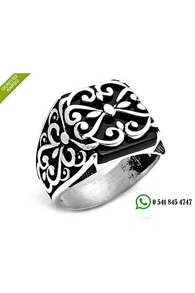 925 Ayar Gümüş Oniks Taşlı Özel Tasarımlı Erkek Yüzük Stok Kodu:2018444