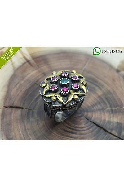 Yakut ve Zmrt Tal Otantik Gm Bayan Yzk Stok Kodu: 2017298