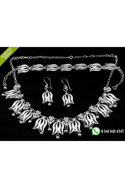 925 Ayar G�m�� Lale Toplu Model El ��i Telkari Set Stok Kodu: 20174579