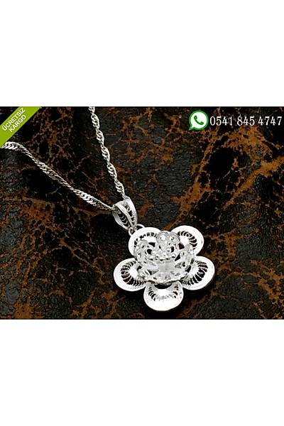 925 Ayar Lotus �i�ek Model Telkari El ���ili�i G�m�� Bayan Kolye Stok Kodu:2018822