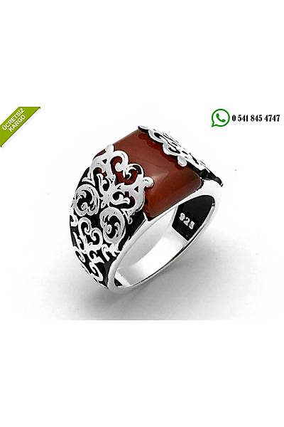 925 Ayar G�m�� Akik Ta�l� �zel Tasar�ml� Erkek Y�z�k Stok Kodu:201848