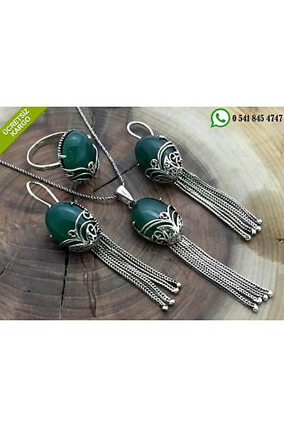 Yeim (Akik) Tal Pskll Oksitli Telkari 925 Ayar Gm Otantik Bayan l Set Stok Kodu:20173076