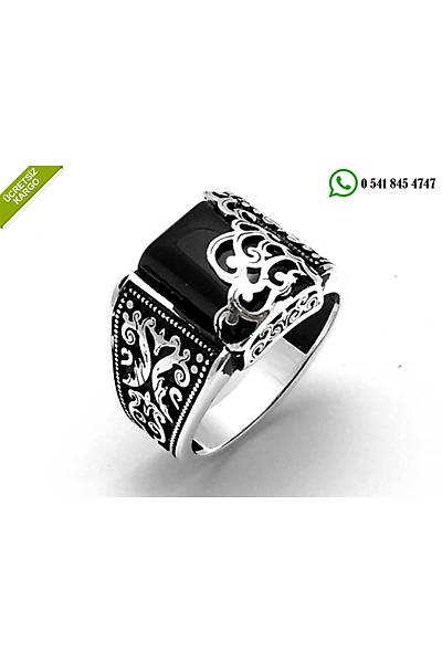 925 Ayar G�m�� Oniks Ta�l� �zel Tasar�ml� Erkek Y�z�k Stok Kodu:201852