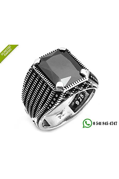 925 Ayar G�m�� Siyah Zirkon Ta�l� Erkek Y�z�k Stok Kodu:2018439