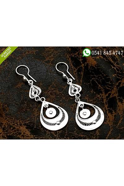 925 Ayar G�m�� Damla Tasar�m El ��i Telkari Bayan K�pe Stok Kodu:2018837