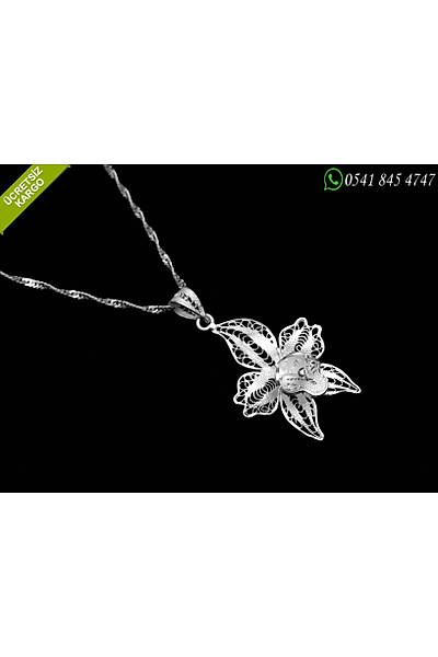 Çiçek Model 925 Ayar Gümüş Telkari Bayan Kolye Stok Kodu:20171536