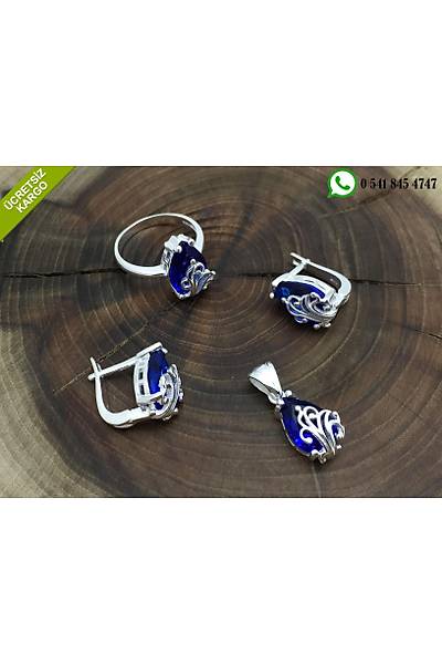 Safir Ve Beyaz Zirkon Tal Gm Bayan l Set Stok Kodu:20171390