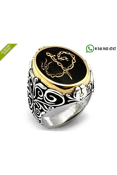 925 Ayar G�m�� �ift Tarafl� D�ner Siyah Mineli Elif Vav Harfli Oniks Ta�l� Erkek Y�z�k Stok Kodu:2018365