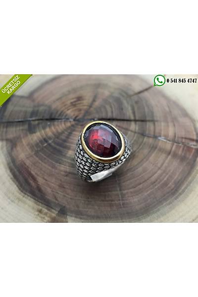 K�rm�z� Zirkon Ta�l� 925 Ayar G�m�� Erkek Y�z�k Stok Kodu: 20171972
