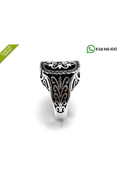 925 Ayar G�m�� �zel ��lemeli Ye�il Akik Ta�l� Erkek Y�z�k Stok Kodu:20174310