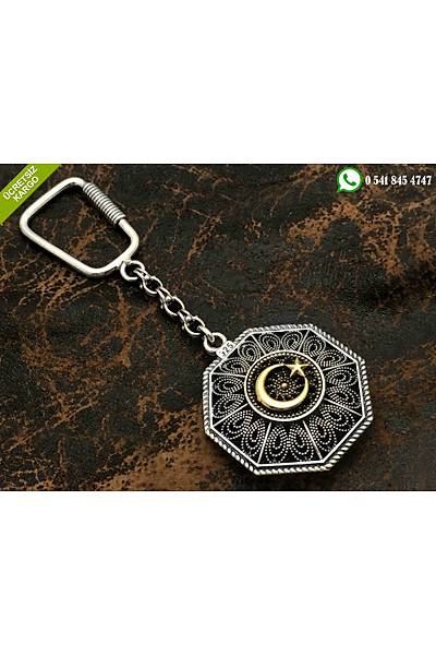 925 Ayar Ayy�ld�z Ve Osmanl� Tu�ral� Oksitli Telkari G�m�� Anahtarl�k Stok Kodu:2018640
