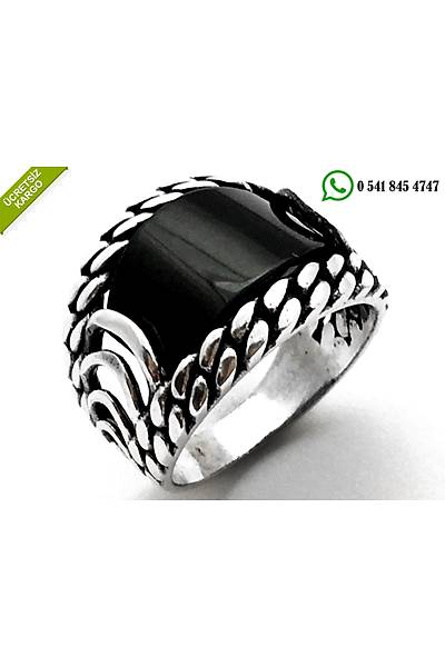 925 Ayar G�m�� Oniks Ta�l� �zel Tasar�ml� Erkek Y�z�k Stok Kodu:2018194