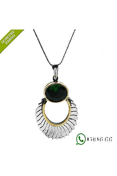 925 Ayar Gümüş Yeşim Taşlı Kırağı Tasarım El İşi Otantik Kolye Stok Kodu:20191052