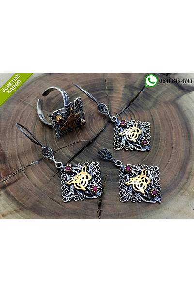 Yakut Tal Osmanl Tural Oksitli Telkari Gm Bayan l Set Stok Kodu:20172589