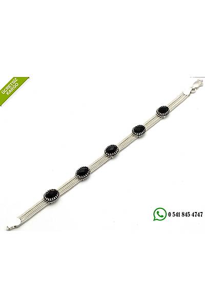 925 Ayar �zel Tasar�m Siyah Zirkon Ta�l� El ��i Midyat Has�r� G�m�� Bayan Bileklik Stok Kodu:2018686
