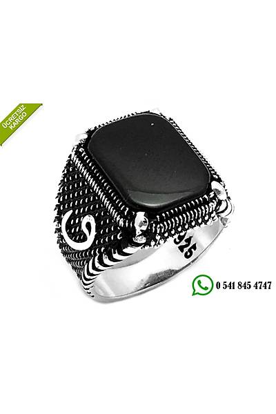 925 Ayar Gümüş Oniks Taşlı Vav Harfli Model Erkek Yüzük Stok Kodu:2018434