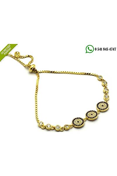 925 Ayar G�m�� Alt�n Kaplama Nazar Boncu�u Tasar�ml� Ayarlanabilir Bayan Bileklik Stok Kodu:201838