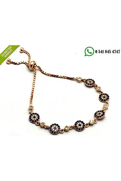 925 Ayar G�m�� Rose Kaplama Nazar Toncu�u Ayarlanabilir Bayan Bileklik Stok Kodu:2018259