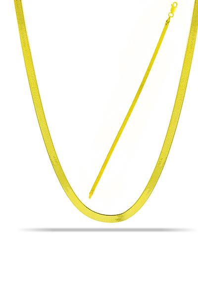 Kadın İtalyan Yassı Kolye Bileklik Takım - Yaldızlı Sarı DGN20668